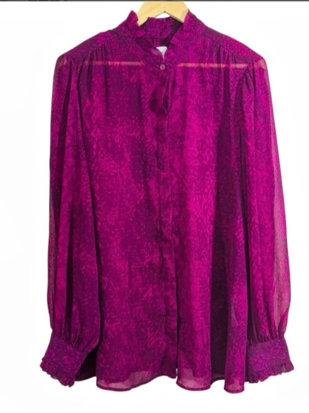 Chico's 3 Button Up Top Women Size XL Purple Sheer Snake Print Silky Boho Chic